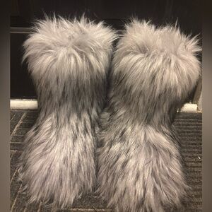 Gray Faux Fur Boots
